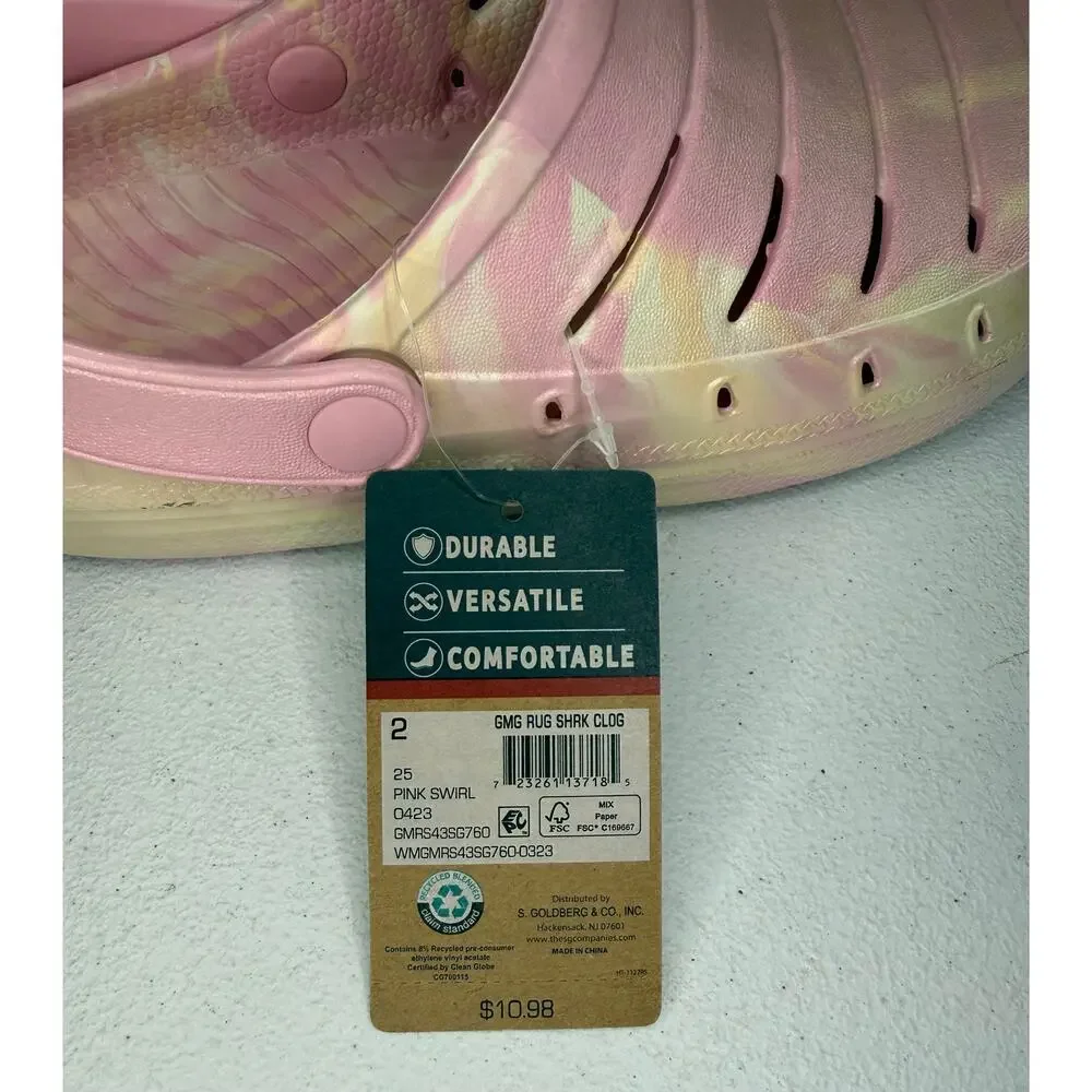 Rugged Shark Girls' Swivel-Strap Clogs Pink Swirl Size 2